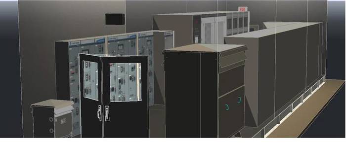 Three-dimensional interior model of the completed power distribution center