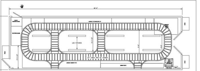 Power distribution center general arrangement plan showing cable tray, switchgear and equipment layout